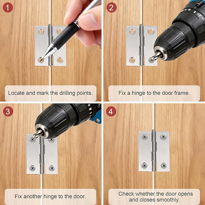 1.5 inch Stainless Steel Folding Butt Hinge Home Furniture Hardware Door Cupboard Cabinet Hinge Pack of 16