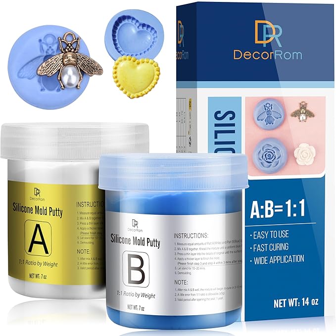 DecorRom Silicone Putty - 7/8 LB Flexible Silicone Mold Making Kit - Easy 1:1 Mixing Ratio - Fast Cured - Reusable Molds for Resin, Soap, Wax, Jewelry Making, 3D Printing, Art Restoration