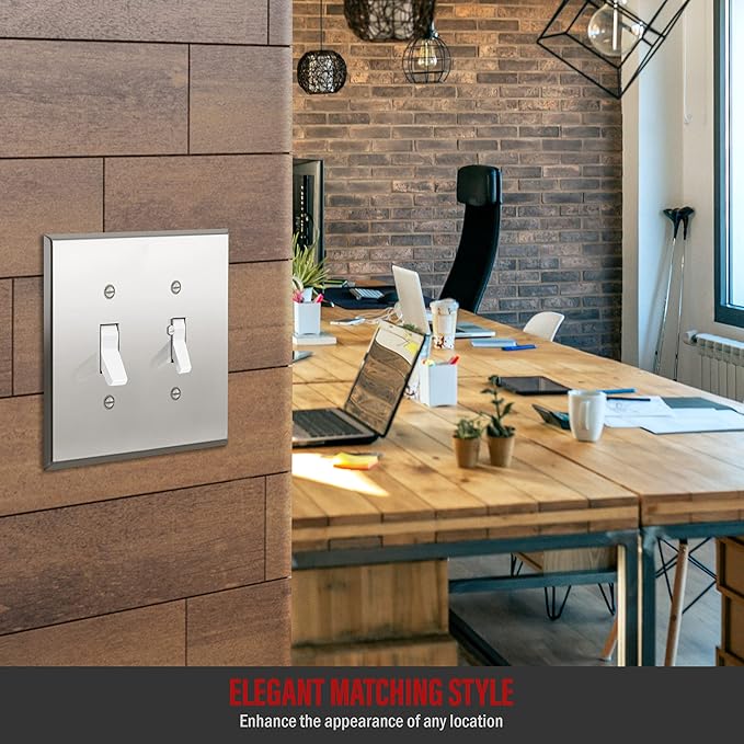 ENERLITES Dual Toggle Light Switch Metal Wall Plate, Stainless Steel Switch Cover, Corrosion Resistant, Mid-Size 2-Gang 4.88" x 4.92", Stainless Steel 201, 7712M-PC, Polished Chrome