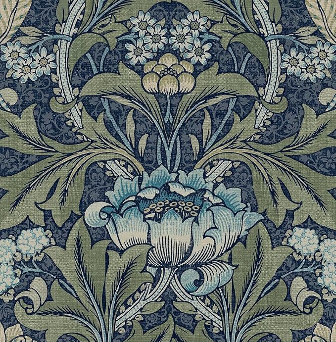 NextWall Acanthus Floral Peel and Stick Wallpaper (Denim & Sage)