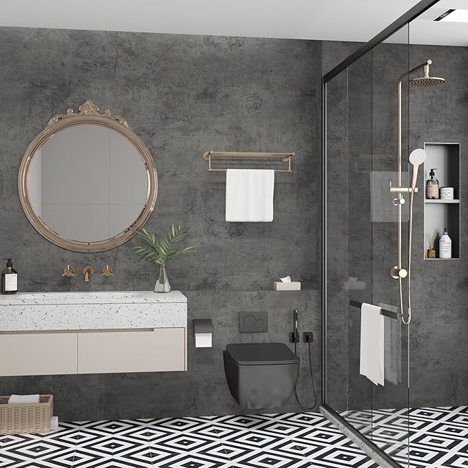 JSEVEM 24"×354" Dark Grey Concrete Contact Paper Self Adhesive Gray Faux Cement Wallpaper Peel and Stick Waterproof Industrial Matte Textured Vinyl Wrap for Office Bedroom Living Walls