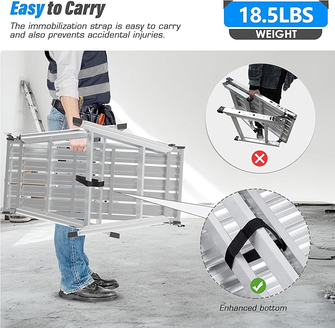 Adjustable Work Platform, 39.4" X 18.5" Portable Folding Aluminum Step Ladder, Scaffolding of Capacity 330 LBS Heavy Duty, 7 Gear Height 24 “-35” (Adjustable, Meet ANSI Standard, SGS-Certified)