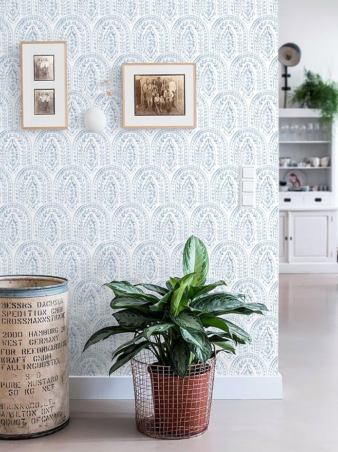 Peel and Stick Wallpaper Modern Wall Paper Boho Contact Paper Removable Peel and Stick Blue and White Self-Adhesive Wallpaper for Bathroom Bedroom Kitchen Wall Decor 17.3" x 394"