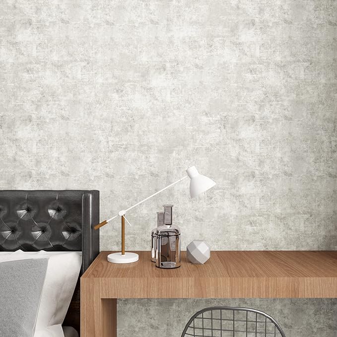 VEELIKE 15.7''x118'' Concrete Wallpaper Peel and Stick Textured Limewash Wallpaper for Bedroom Bathroom Wall Removable Self Adhesive Concrete Contact Paper for Countertops Waterproof Cement Wall Paper