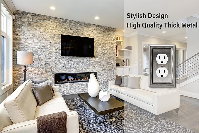 Henne Bery Sunken Pearls Heavy Duty Decorative Wall Plate Switch Plate Outlet Cover (Single Duplex, 3 Pack, Heirloom Silver)