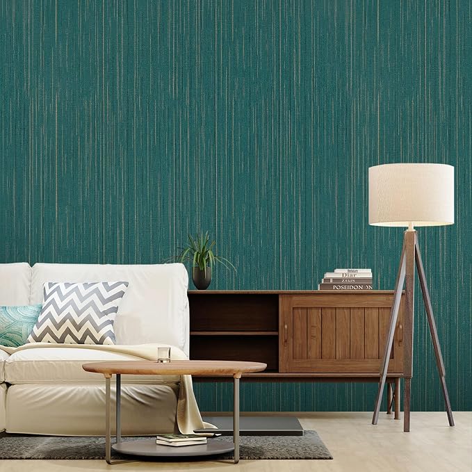 Teal Grasscloth Peel and Stick Wallpaper Vintage Texture Removable Waterproof Wallpaper for Room Walls, Cabinets, Furniture, Drawers, Desk A Set of 15.7"x480"