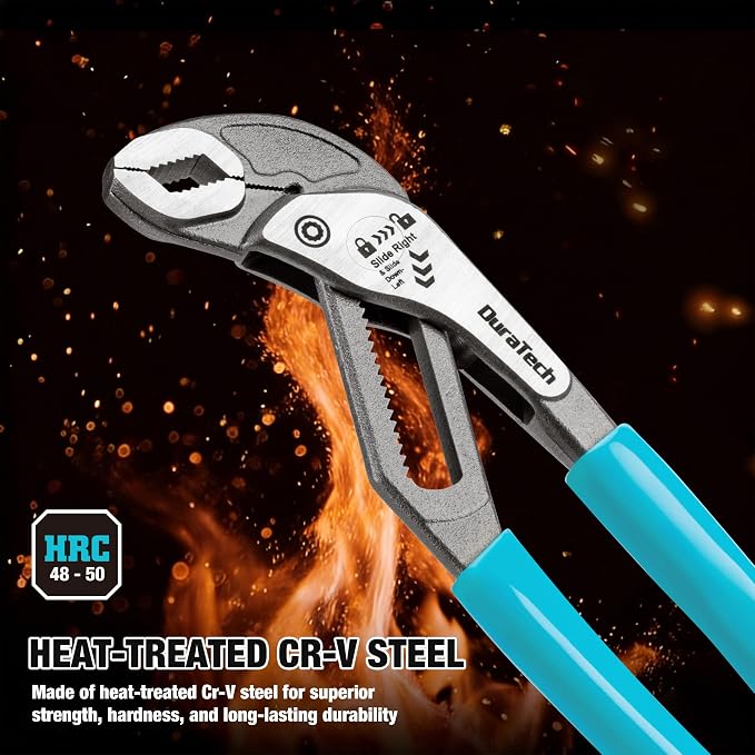 DURATECH 3-Piece Water Pump Pliers Set(8", 10", 12"), Groove Joint Pliers | Quick-Adjust, Slide-to-Unlock Mechanism, V-Jaw Design, Cr-V Steel, For Plumbing, Automotive, and Household Repairs