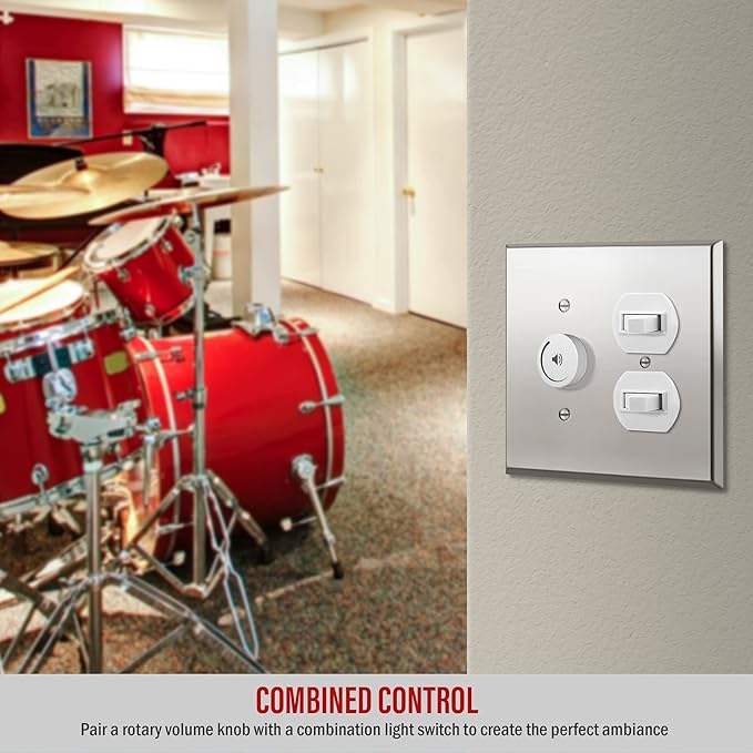 ENERLITES Combination Toggle Switch and Duplex Receptacle Metal Wall Plate, Stainless Steel 201 Outlet Cover, Corrosion-Resistant, Mid-Size 2-Gang 4.88" x 4.92", 771121M-PC, Polished Chrome