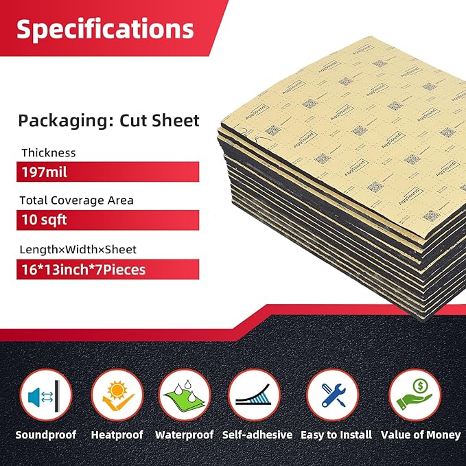 Sound Deadening Mat 197mil(5 mm) 9.95sqft - Car Sound Deadening Material Closed Cell Foam - Heat Insulation PE Foam Sound Deadener Material & Heat Barrier