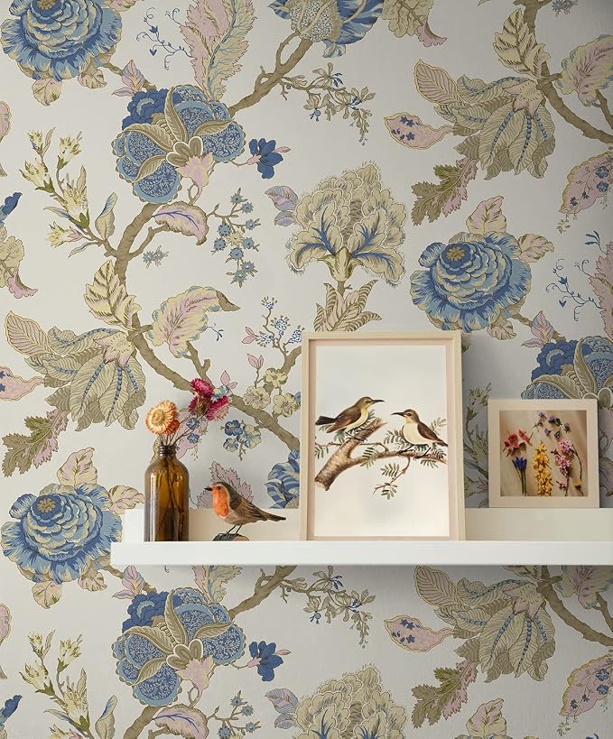 NextWall Kianna Jacobean Floral Peel and Stick Wallpaper (Parchment)