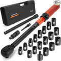 1/2-Inch Drive Torque Wrench Set 22PCS, 10-180FT.LB/13.6-244.1Nm, Click Torque Wrench Socket Set, 72-Tooth Dual-direction, ±3% Precision Adjustable Torque Wrench for Lug Nut, Bicycle, Moto, Car