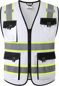 JKSafety Hi Vis Reflective Safety Vests for Men Women High Visibility Vest with Pockets Mesh Fabric Construction Safety Apparel Neon Vest for Work (220-White 3XL)