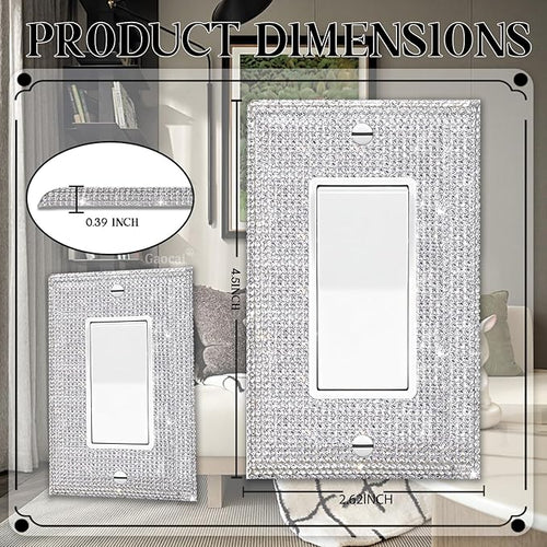 10 Pcs Shiny Silver Rhinestones Outlet Covers Wall Plate Decorative Switch Plates And Outlet Covers Rhinestones Light Switch Cover