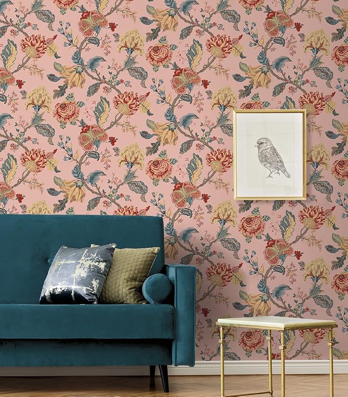 NextWall Kianna Jacobean Floral Peel and Stick Wallpaper (Blush)