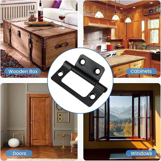SDTC Tech 4-Pack Non-Mortise Door Hinges Bifold Butt Cabinet Hinges with Screws for Furniture Windows Cupboard etc. - 2 x 0.9 Inch, Black