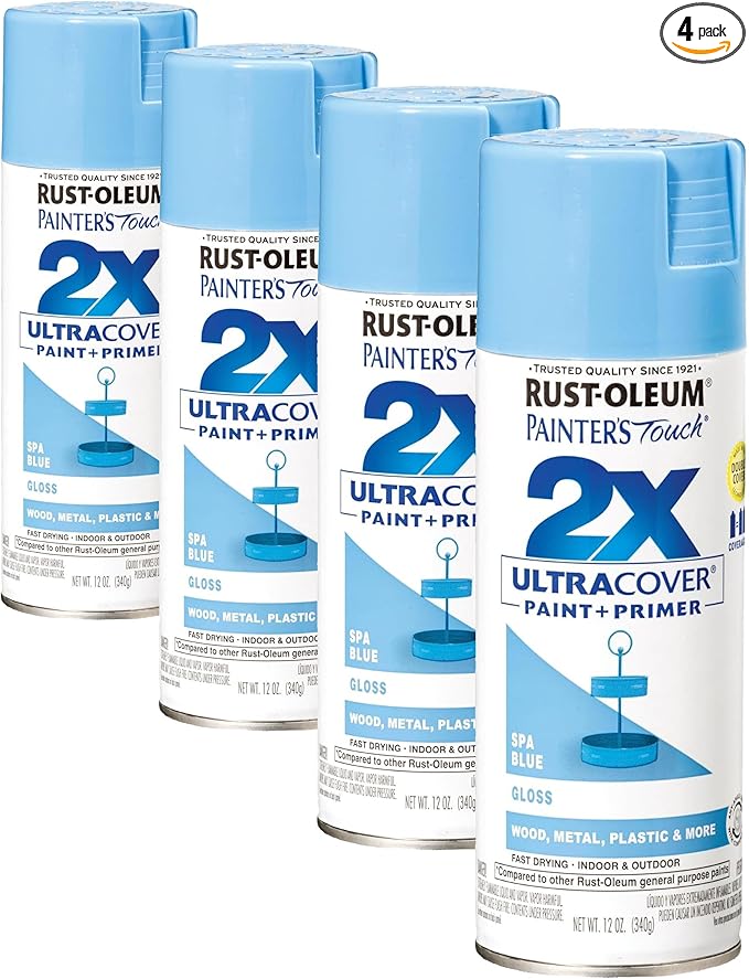 Rust-Oleum 334045 Painter's Touch 2X Ultra Cover Spray Paint, 12 oz, Gloss Spa Blue (Pack of 4)