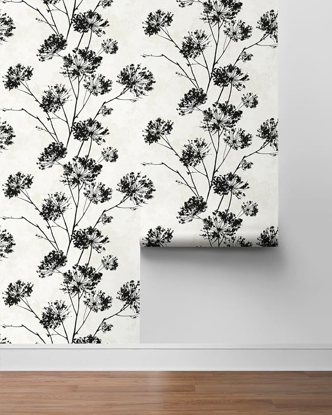 NextWall Harry & Grace Dandelion Floral Peel and Stick Wallpaper (Ebony)