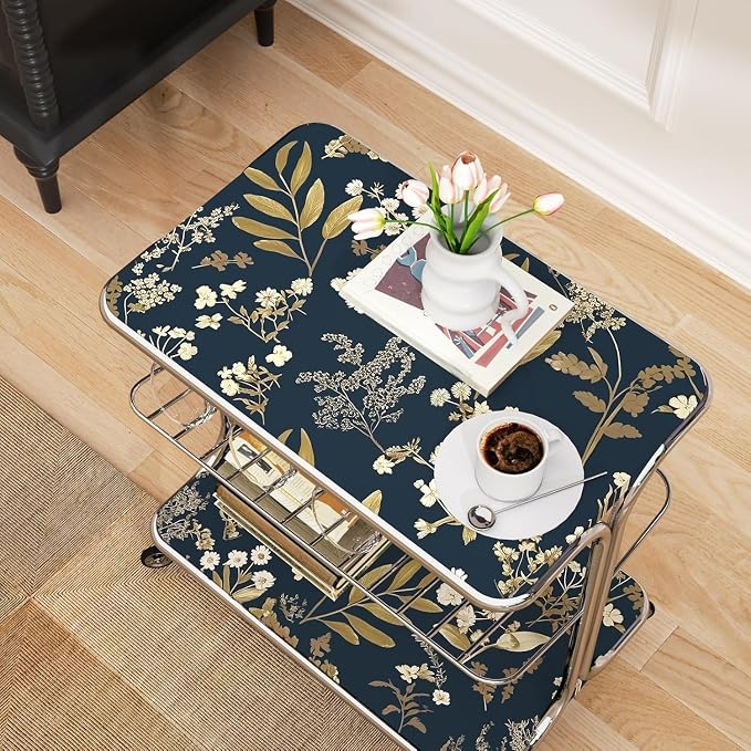 Vintage Dark Blue Floral Boho Peel and Stick Wallpaper 17.5"x787" | Self Adhesive/Removable/Waterproof/Thick Vinyl Extra Long Contact Paper for Bathroom Bedroom Shelf Cabinet Drawer,Prepasted