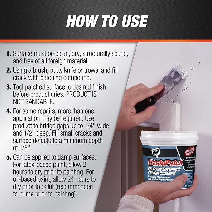 DAP ElastoPatch Textured Flexible Patching Compound, Off White, 32 Oz (7079812288)