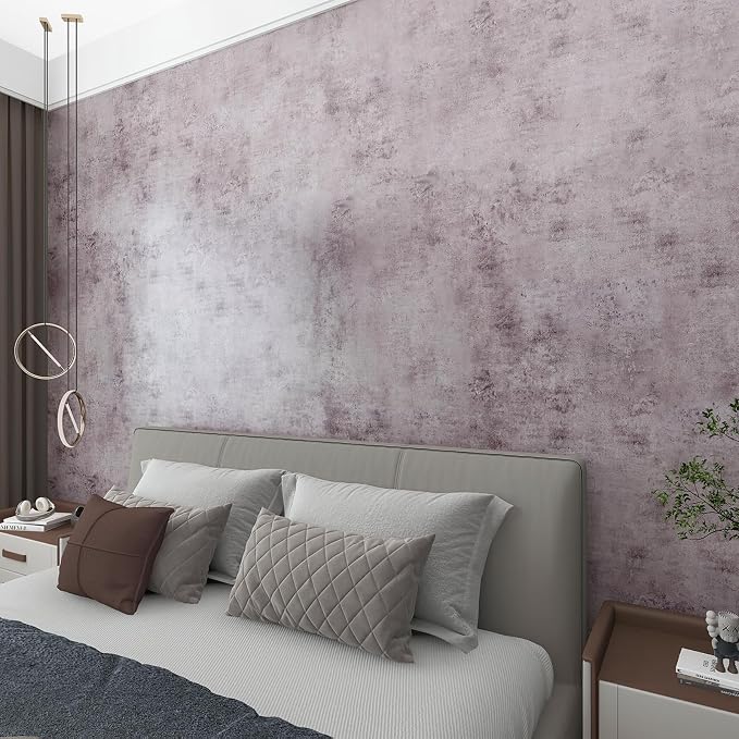 BOMENG Extra Wide Purple Cement Industrial Wallpaper 48"x354" Concrete Peel and Stick Silver Metallic Wall Paper，Extra Wide Contact Paper for Countertops、Basement，Hotel Lobby, Living Room, Bar