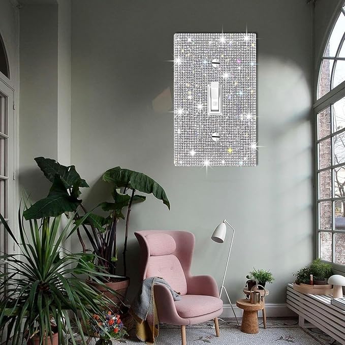 Shiny Silver Rhinestone Wall Plates - 4 Pack - Light Switch Decorative Cover