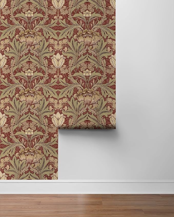 NextWall Acanthus Floral Peel and Stick Wallpaper (Red Clay & Lichen)
