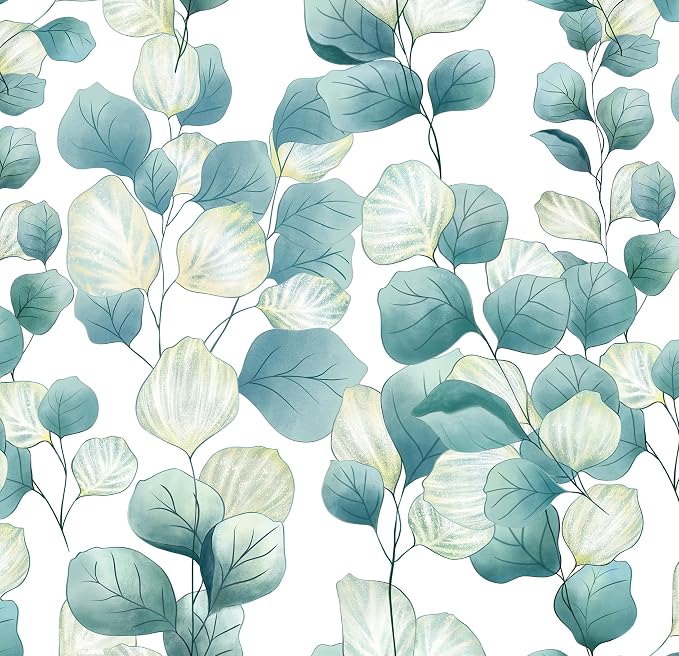 Timeet Peel and Stick Wallpaper Boho Leaf Contact Paper Removable Self Adhesive Vinyl Wall Paper Green and White Wall Mural Decoral for Cabinets and Drawers Countertops Waterproof 17.7"x 393.7"