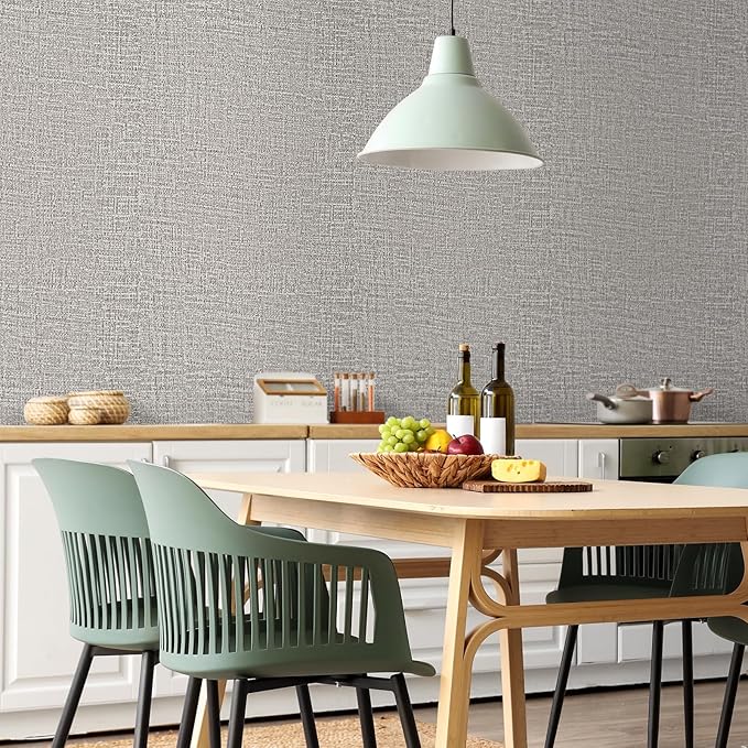 WADILE Grasscloth Peel and Stick Wallpaper 15.7in x 196.8in Light Gray | Textured contact paper, Faux linen, Vinyl material, Cabinets, Self adhesive