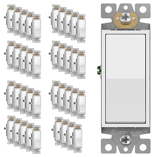 ENERLITES Matte White Light Switch, Decorator Paddle Rocker Wall Switch, Single Pole, 3 Wire, Grounding Screw, Residential Grade, 15A 120V/277V, UL Listed, 91150-MW-40PCS (40 Pack)