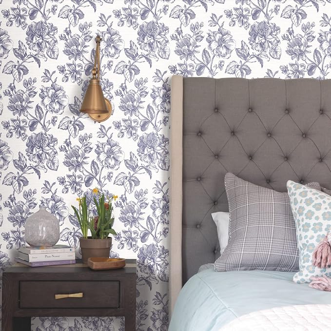 RoomMates Tamara Day RMK12577RL Blue Flower Girl Peel and Stick Wallpaper