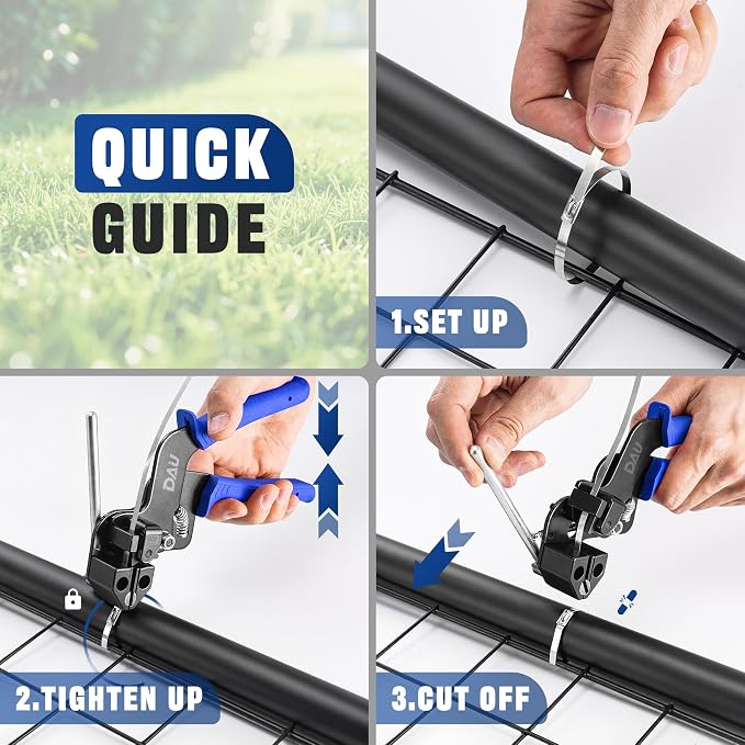 DAU Stainless Steel Cable Tie Gun Kit-150PCS Metal Zip Ties (3 Sizes), Tensioning/Cutting Tool for Fencing, Chicken Coop, Cable Bundling, Exhaust Repair & Structural Reinforcement
