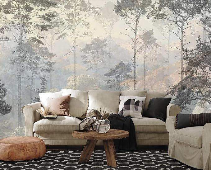 Toolhom Hazy Forest Wall Mural, Abstract Nature Landscape Wallpaper | 149"x96" non-self-adhesive Background Wall Decoration Patterns