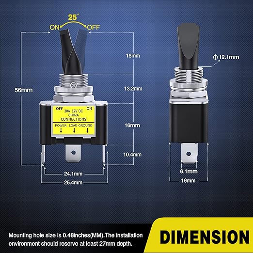 Nilight 5PCS LED Toggle Switch ON Off 12V 30A Blue LED Lighted Metal Switch Heavy Duty SPST 3 Pin Rocker Switch 12mm Mounting Hole for Automotive Cars Trucks Boats Racing Cars,2 Years Warranty