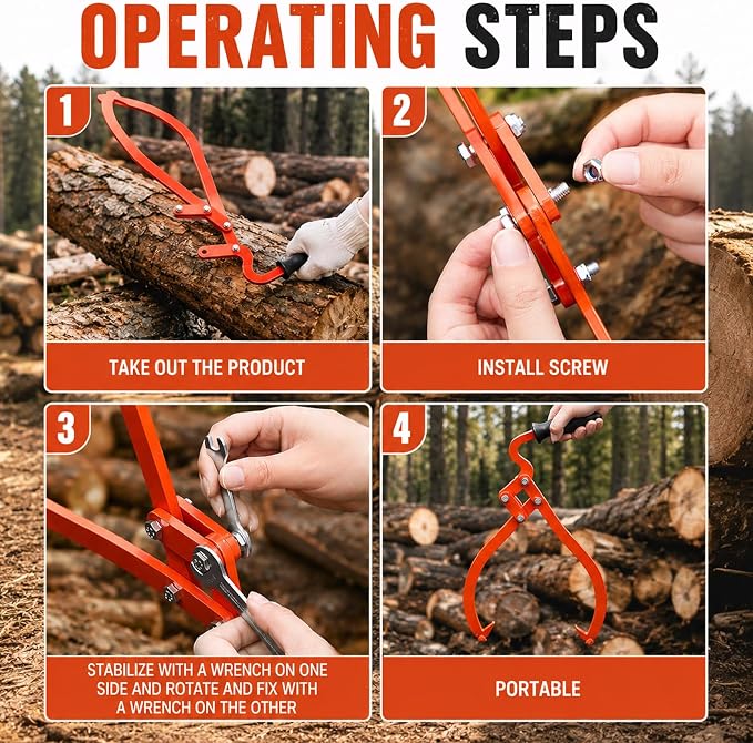 Blulu 2 Pcs 20 Inch, 16 Inch 2 Claw Log Tongs Logging Skidding Tongs with Non Slip Grip Stainless Steel Hand Log Grapple Lifter Handling, Dragging, Carrying Tool for Moving Wood Trees
