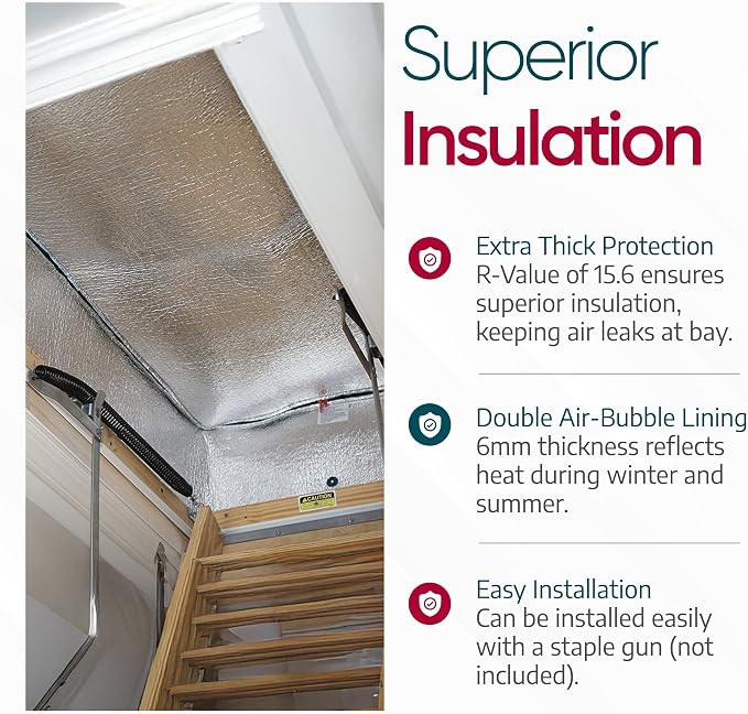 Attic Door Insulation Cover for Pull Down Ladder or Stair 25" x 54" x 11"- R-Value 15.6 Extra Thick Fire Proof Attic Tent Stairway Insulator with Easy Installation, Door Seal Hatch by Miloo