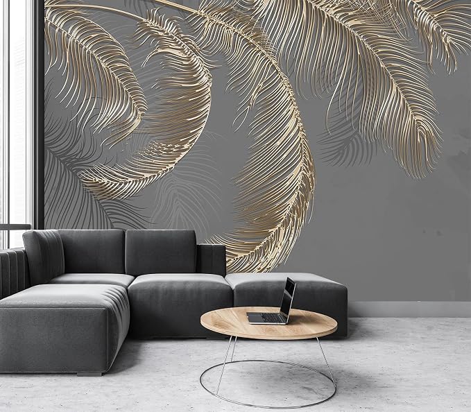 Wall Mural - 3D Wallpaper Decoration, Grey Palm Leaf, 155" x 103" (Not Self-Adhesive)
