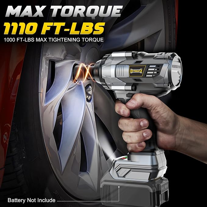 1/2" Cordless Impact Wrench 1110 Ft-lbs Compatible with DeWalt 20V Battery | DIYtoolifz Brushless High Torque Impact Driver with LED Light, Electric Gun for Car, Truck, Mower, Bare Tool
