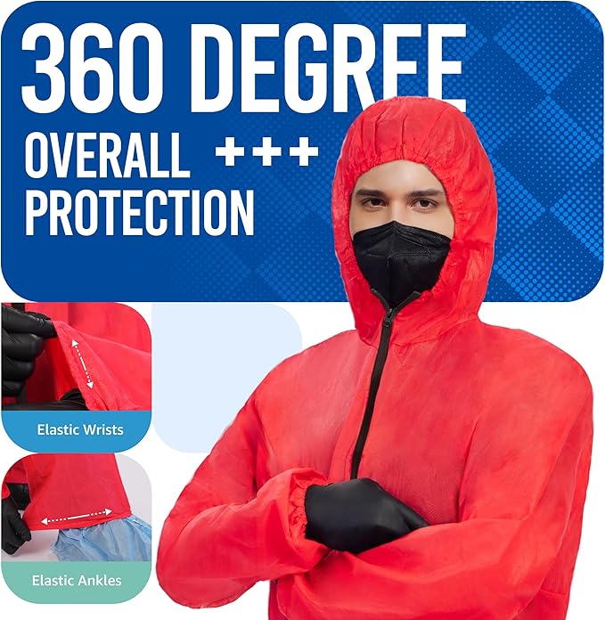 Medtecs Hazmat Suits - 6 Sizes Options - Disposable Coveralls Suit, Medical Protective Coverall PPE Hazmat Suits