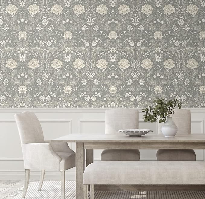 NextWall Honeysuckle Trail Floral Peel and Stick Wallpaper (Daydream Grey)