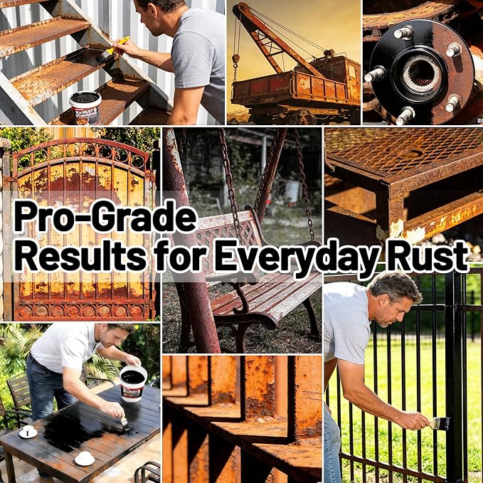 Rust Converter Paint for Metal, 3-in-1 Rust Converter & Metal Primer, Paint Directly Over Rust, Black Rust Inhibitor for Automotive Frame, Trailer & Fence, Heat & UV Resistant – 70 oz
