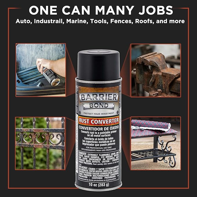 Custom Shop Barrier Bond - Rust Converter, 10-Ounce Spray Rust Remover for Metal - for Auto, Industrial, Home Metal Treatment & Protection