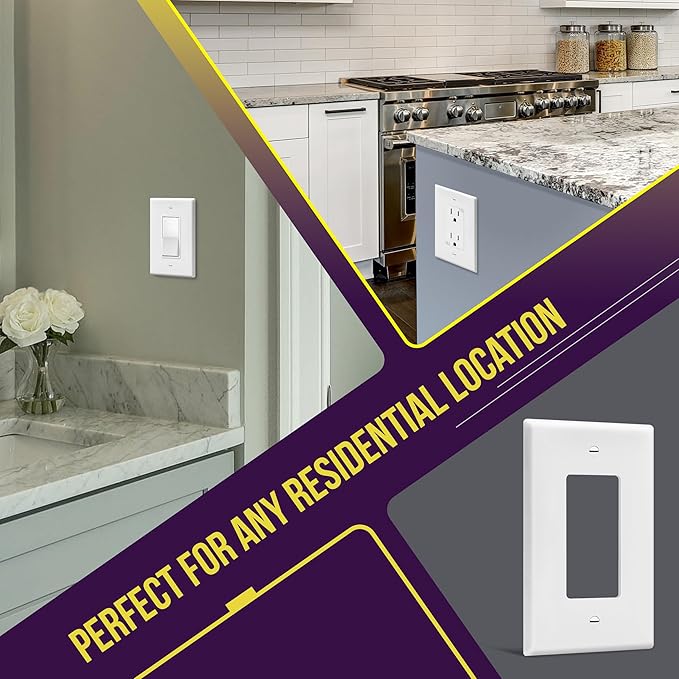 ENERLITES Decorator Light Switch or Receptacle Outlet Wall Plate, Gloss Finish, Mid-Size 1-Gang 4.88" x 3.11", Polycarbonate Thermoplastic, UL Listed, 8831M-W, White