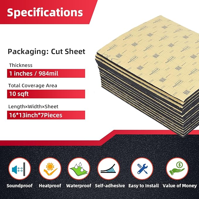 Sound Deadening Mat 1inch(25 mm) 9.95sqft - Car Sound Deadening Material Closed Cell Foam - Heat Insulation PE Foam Sound Deadener Material & Heat Barrier