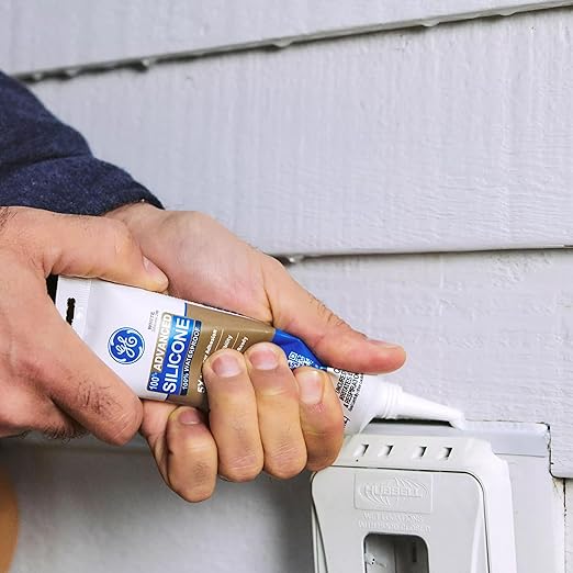 GE Advanced Silicone Caulk for Window & Door, White, 2.8 fl oz Tube, 1 Pack - 100% Waterproof Silicone Sealant, 5X Stronger Adhesion, Freeze & Sun Proof