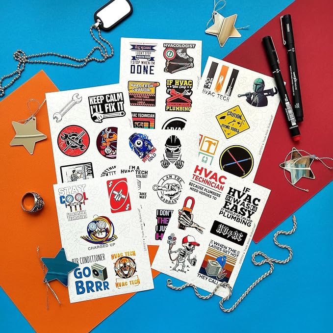 BulbaCraft 100Pcs Funny HVAC Stickers and Decals for Hard Hat — Gifts for HVAC Technicians, Environmental Control Systems, Gifts for Women & Men