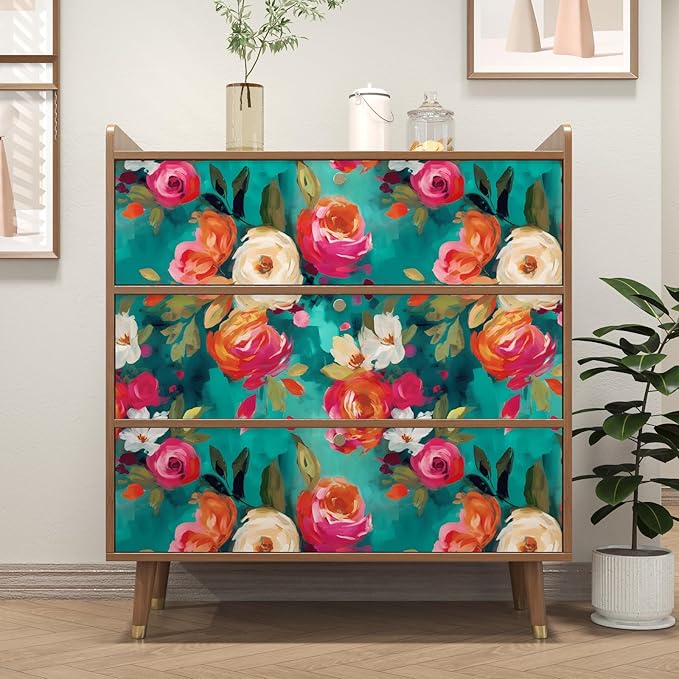 BOKEBEVE Floral Wallpaper Peel and Stick Boho Teal Blue 17.5 x 196In | Removable Self Adhesive Renter Friendly Vibrant Watercolor Wall Paper for Bedroom Bathroom Living Room Feature Accent Wall