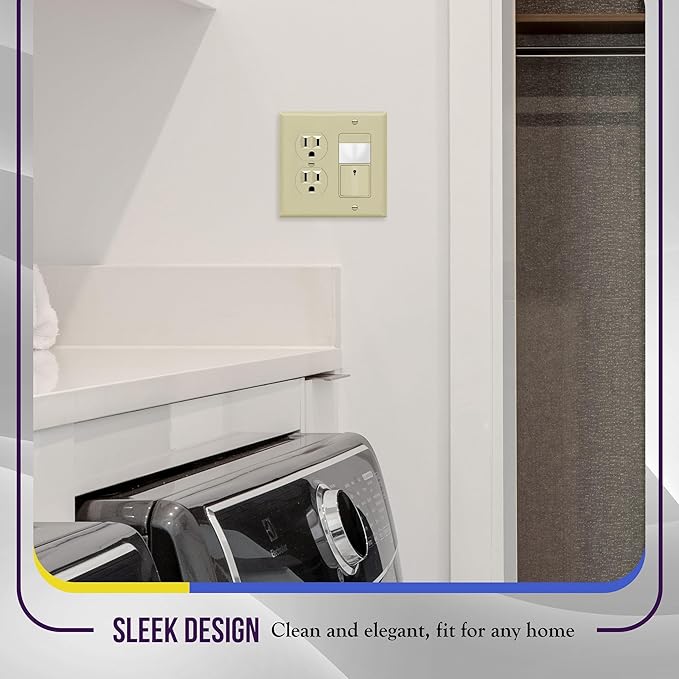 ENERLITES Combination Duplex Receptacle Outlet/Decorator Rocker Light Switch Wall Plate Cover, Standard Size 2-Gang 4.50" x 4.57", Polycarbonate Thermoplastic, UL Listed, 882131-I, Ivory