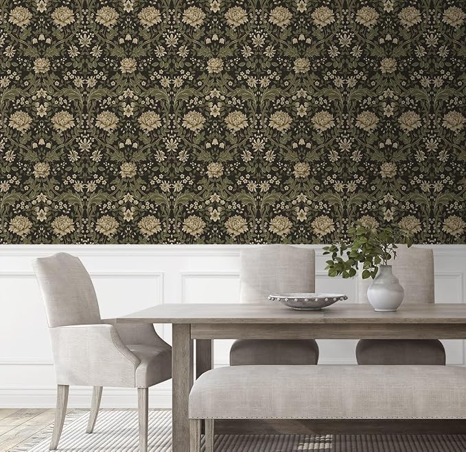 NextWall Honeysuckle Trail Floral Vintage Peel and Stick Wallpaper (Brown & Sage)