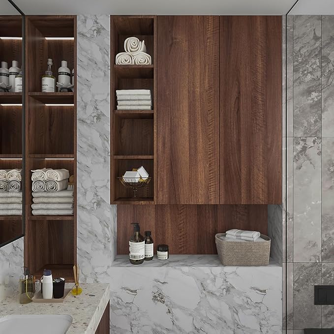 Walnut Wood Grain Contact Paper Peel and Stick Wood Wallpaper 24x78 inch Dark Wooden Look Decorative Wallpaper Removable Self-Adhesive Wood Vinyl Wrap for Kitchen Cabinet Countertop Table