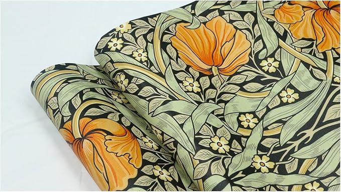 HAOKHOME Vintage Floral Wallpaper Peel and Stick Botanical Green/Yellow/Black Wall Murals Home Kitchen Bedroom Decor by William Morris 17.7in x 32.8ft